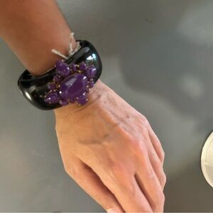 Purple flower Bangle Bracelet